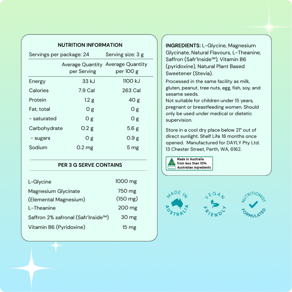 dayly Calm nutrition and ingredients. 