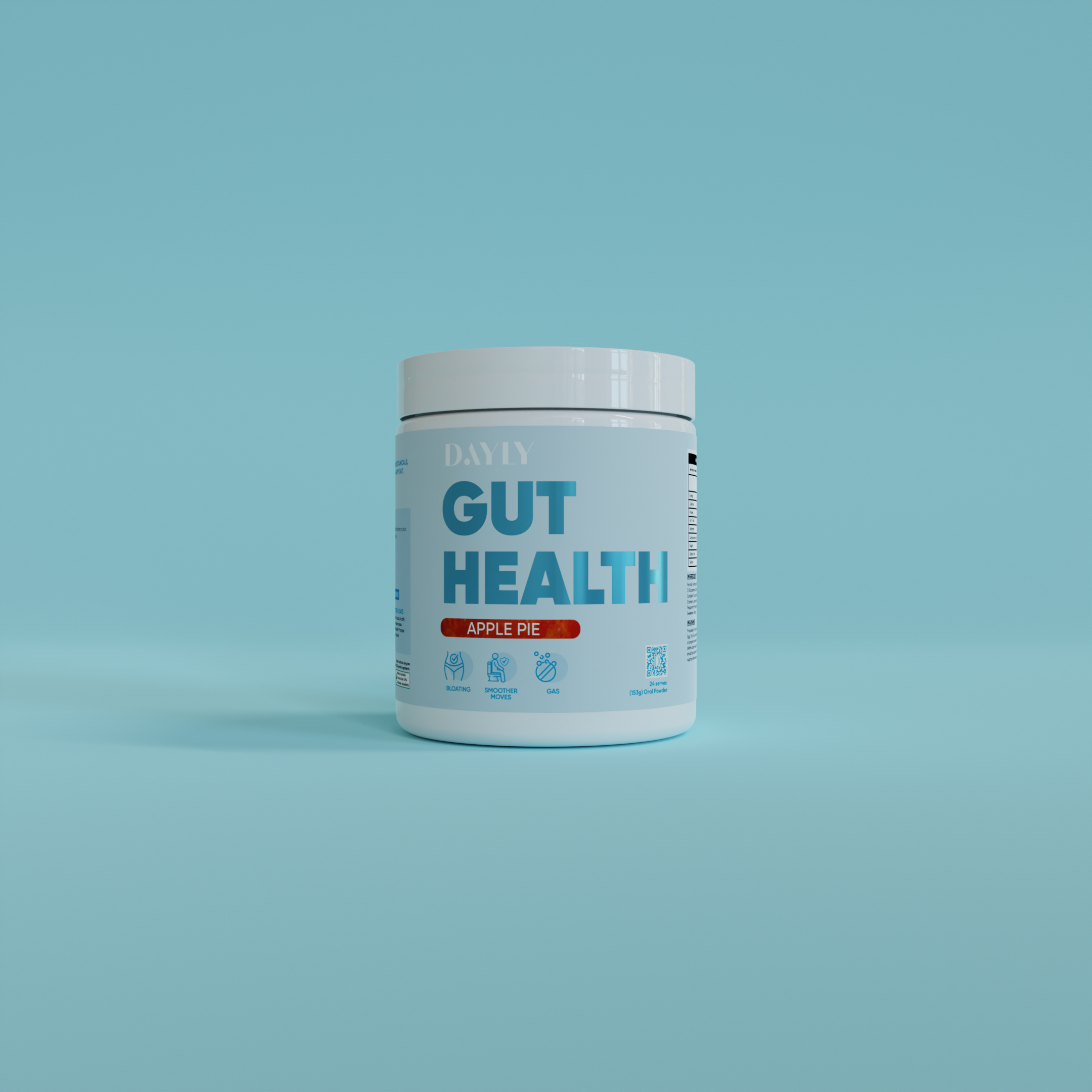 Apple pie gut health product displayed on a vibrant blue background