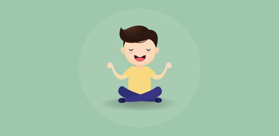 cartoon meditating on green background