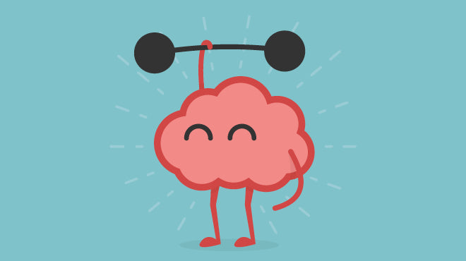 cartoon brain holding a weight