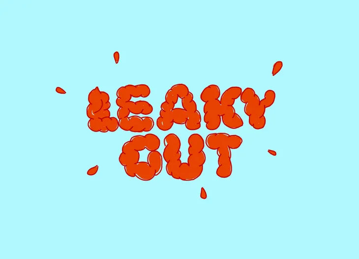 leaky gut written on light blue background